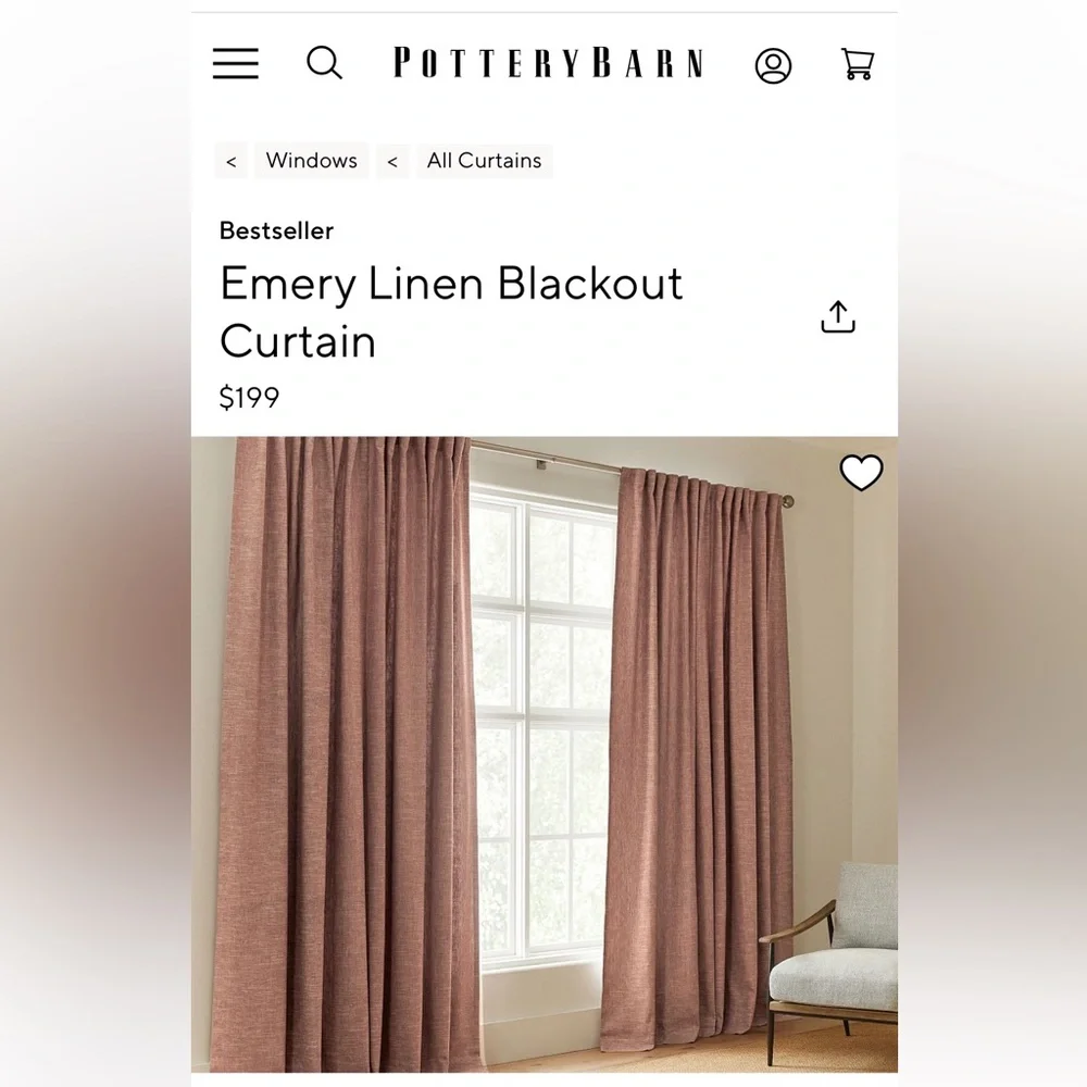 Pottery Barn Emery Linen Blackout Curtain 50x96 in Brick #1